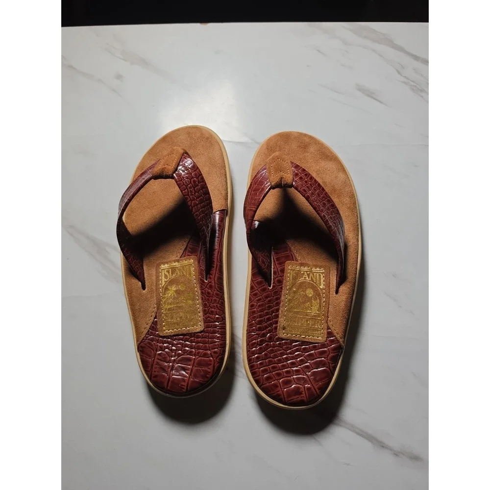 Island‎ Slipper Brown Suede Mens Size 5 MADE IN HAWAII Flip Flops Sandals